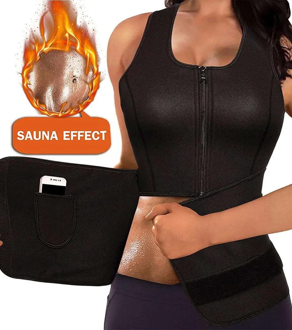 

Customize Logo Women Neoprene Body Shaper Sauna Suit Gym Workout Tank Top Vest with Adjustable Waist Trainer Trimmer Belt, Black;grey;pink;blue;purple