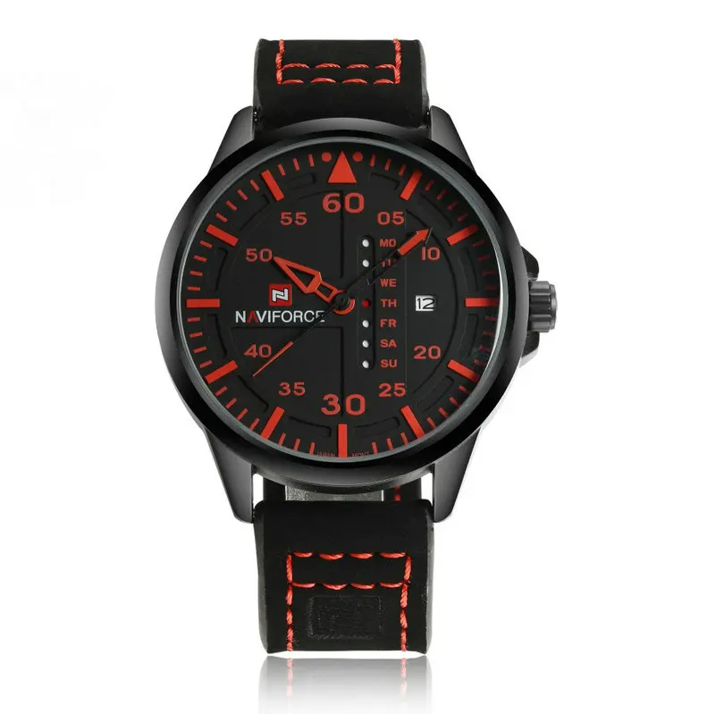 

Naviforce 9074 Men Quartz Wristwatch Fashion Sport Military Clock Leather Strap Wristwatch Relogio Masculino, As picture
