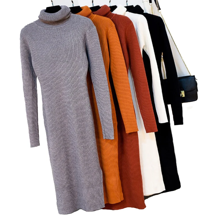 

New Arrival Winter Sweater 2018 Long Body Turtleneck Straight Dress Sweater Knitted, As picture