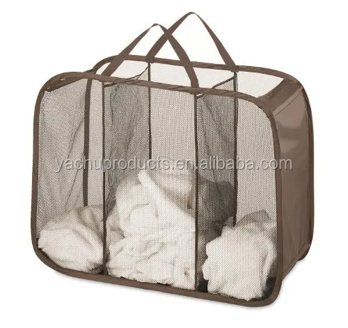 

3 cube section laundry hamper basket storage bag bin with easy carrier handle large capacity size dark light Separator