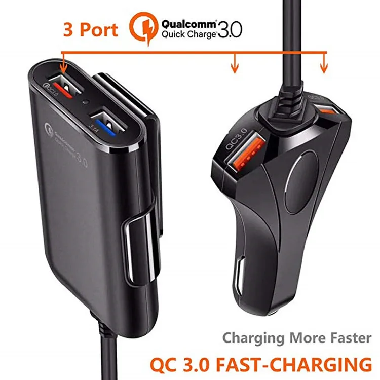 Hot Sale 4 Port USB Car Charger 5V 9V 12V Chargers Mobile phone Accessories QC 3.0 Car Charger with USB 1.8M Cable From China