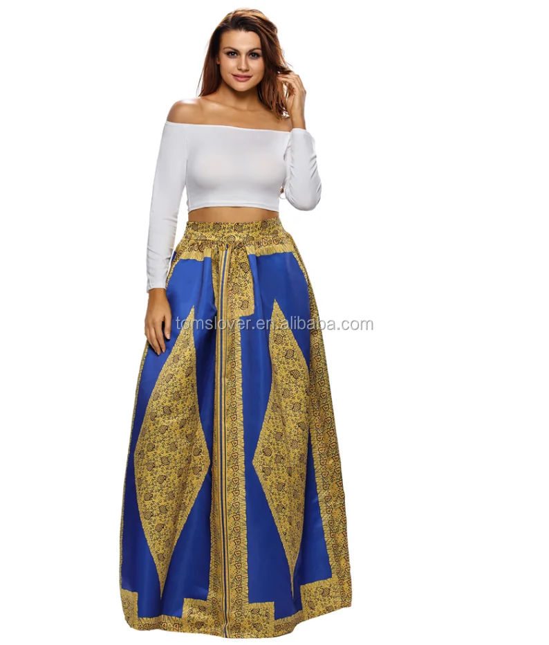 

Fashion Kitenge Designs African Women Elastic Waist Print Maxi Women Long Skirt, Red;purple;dark blue;orange;pictured;green;yellow;blue