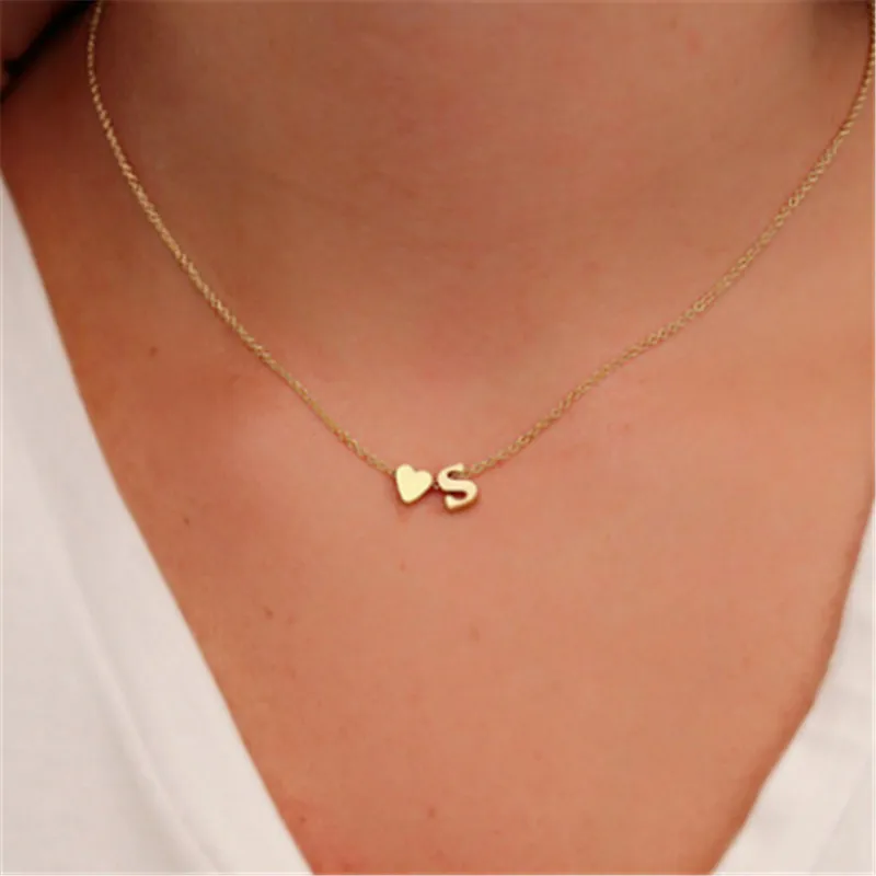 

Fashion Tiny Heart Initial Gold Necklace Custom Personalized Letter Necklace Name Jewelry for women accessories girlfriend gift, As the picture show