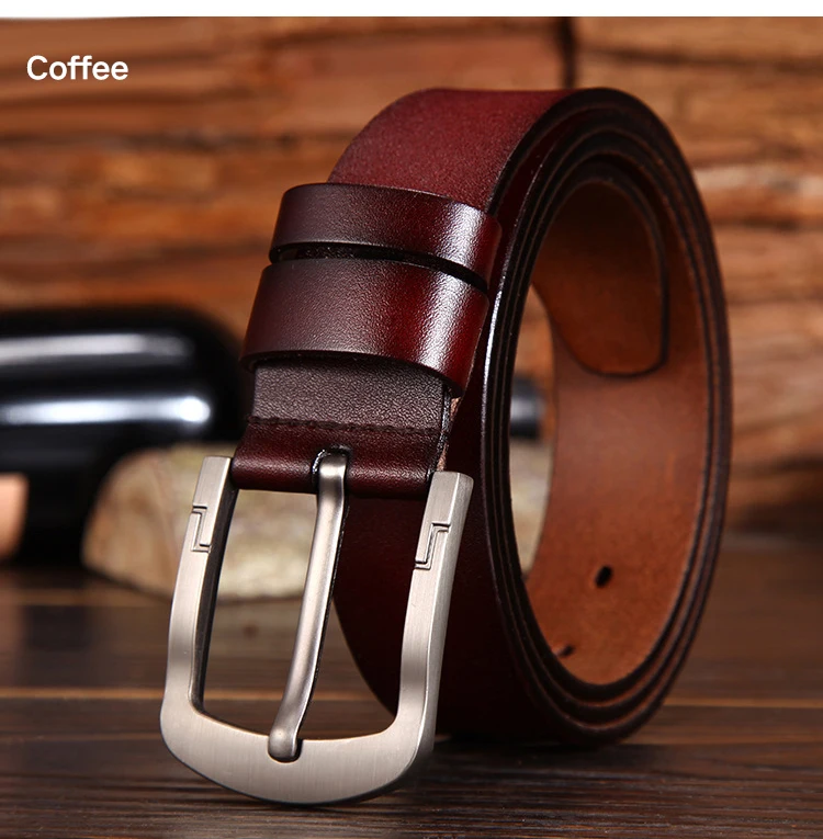 Cinturón de Cuero Genuino De Vaca Cinturón Correa de lujo para hombres Moda Hebilla Cinturón Café
