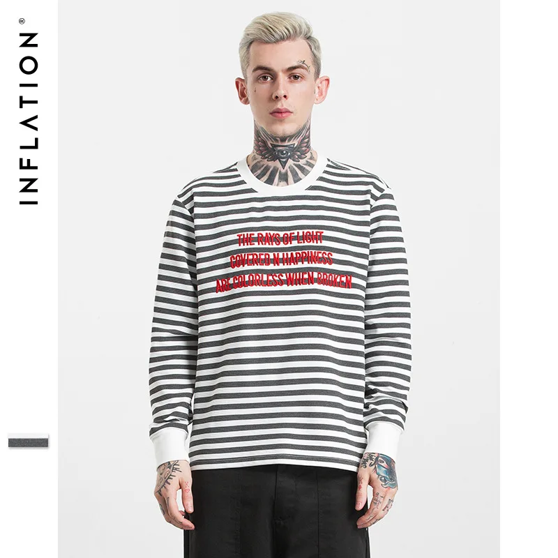 2019 OEM ODM Yarn Dyed Striped Long Sleeve T Shirt Men with 3D Embroidery