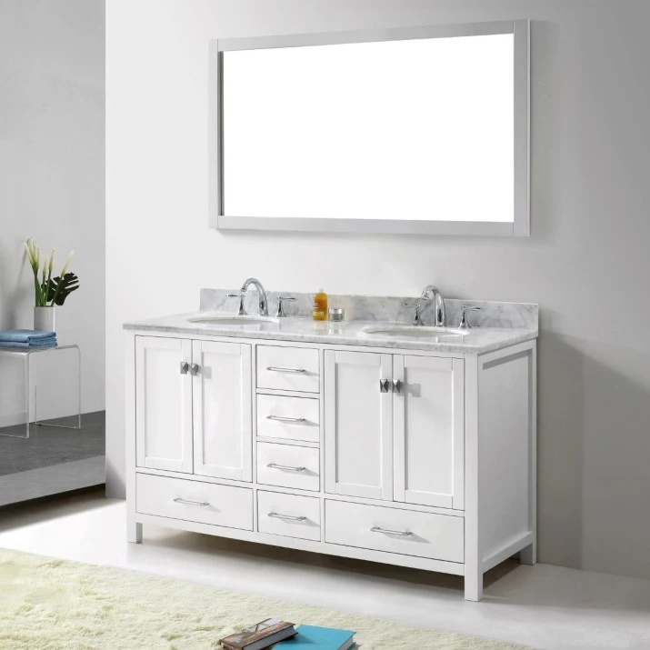 Modern White American Solid Wood Bathroom Double Sink Bathroom