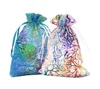 Blue Coralline Pattern Drawstring 9X12cm Organza Jewelry Pouches Wedding Party Christmas Favor Gift Bags