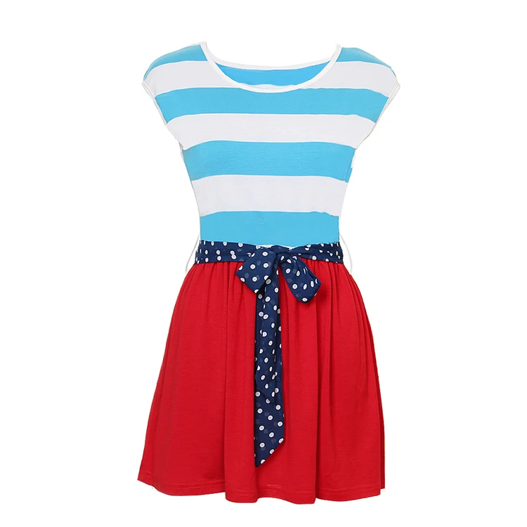 

2018 Latest Style Red Round Neck Sleeveless Stripe Dress Women Casual