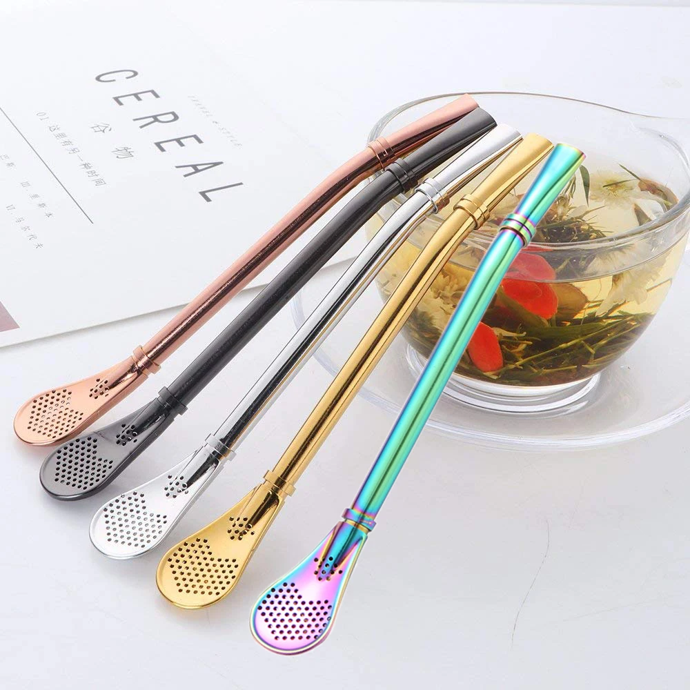 

Factory Hot Sell Colorful Reusable Stainless Steel Straw With Filter Spoon