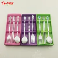 

JET080 green pink purple blue red spoon fork chopsticks colorful design 3 piece stainless steel wedding cutlery set