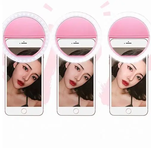 

Phone Selfie Light,USB Rechargeable 16 LED Ring Light with 4-Levels Brightness Portable Clip On Phone, Mini Night Selfie Fill Li, White;black;pink