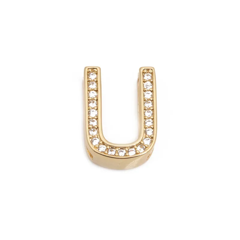 

Popular Letter U Gold and silver Slider Charms for bracelets Alphabet CZ Charms for Jewelry making Letters Slide Alphabet Charms, Picture