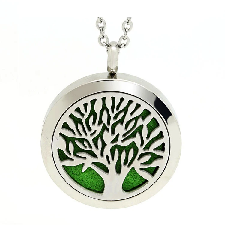 

Aroma Perfume Locket Essential Oil Diffuser Jewelry 316L Stainless Steel Aromatherapy Tree Of Life Diffuser Necklace Pendant