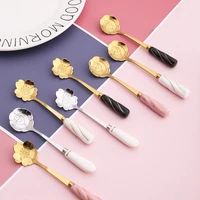 

Cute metal ice spoon stainless steel coffee mini golden spoon with ceramic handle