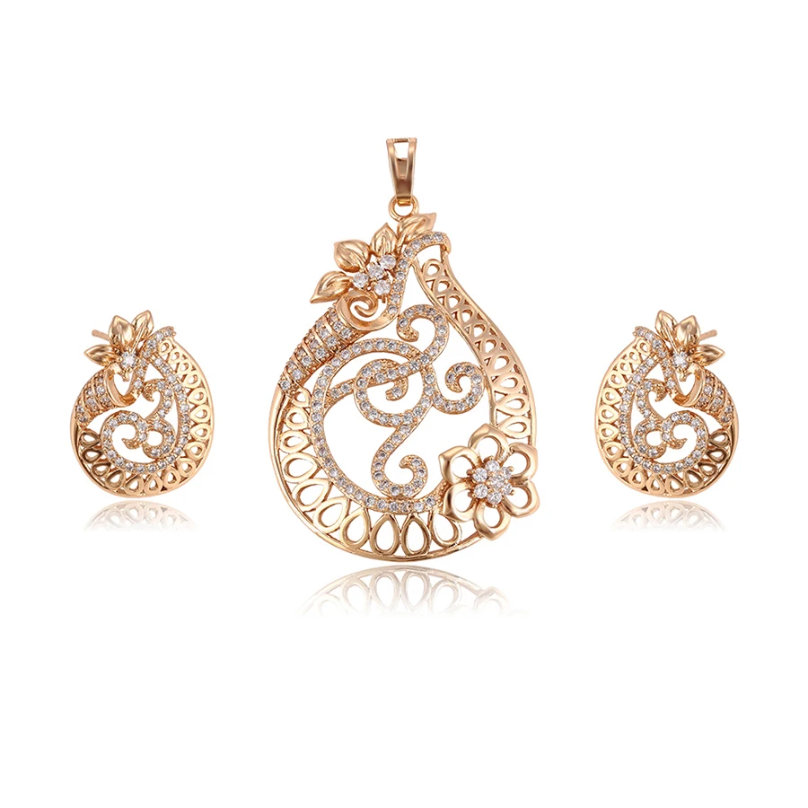 

64565 Xuping China wholesale free jewelry sample trendy 18k gold filled two pieces women jewelry set