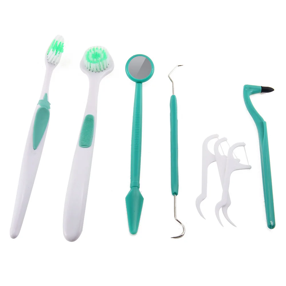 8 Pcs Dental Care Kit Toothbrush Tongue Brush Stain Eraser Mirror Cleaning Set 