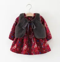 

Autumn winter season children clothes baby girl warm vest + fashion floral dress