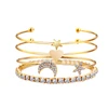 Fashion 4pcs Set Gold Silver Chain Moon Star Bracelet Heart Shape Open Bangle Women Full Crystal Bracelet Set