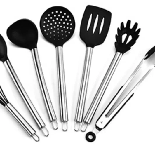 

CHUNYI Silicone Kitchenware 7 Piece Stainless Steel Kitchen Utensil Set Heat Resistant, Black
