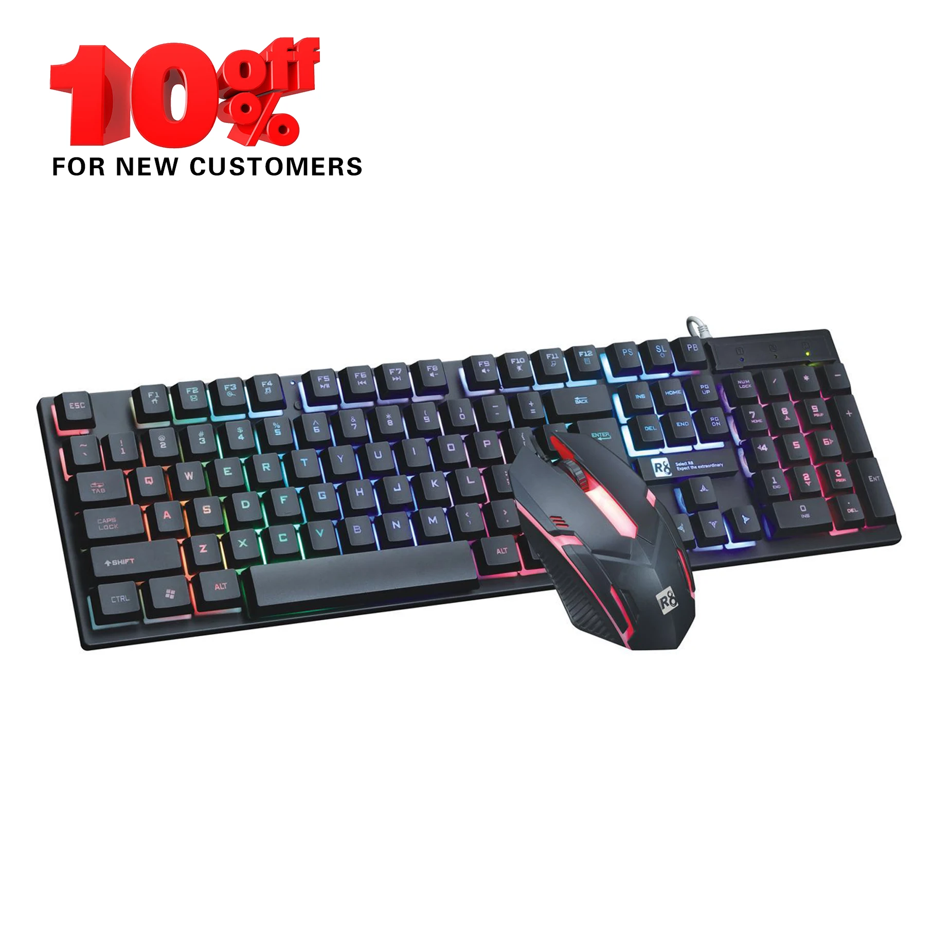 

Factory direct Gaming set keyboard and mouse Wired illuminated keyboard and mouse combo, Black