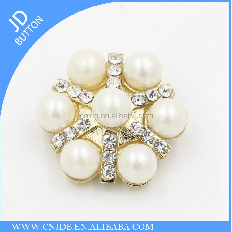 
2015 Fashion bulk rhinestone buttons, cheap crystal buttons, Metal Pearl Rhinestone buttons 32MM 