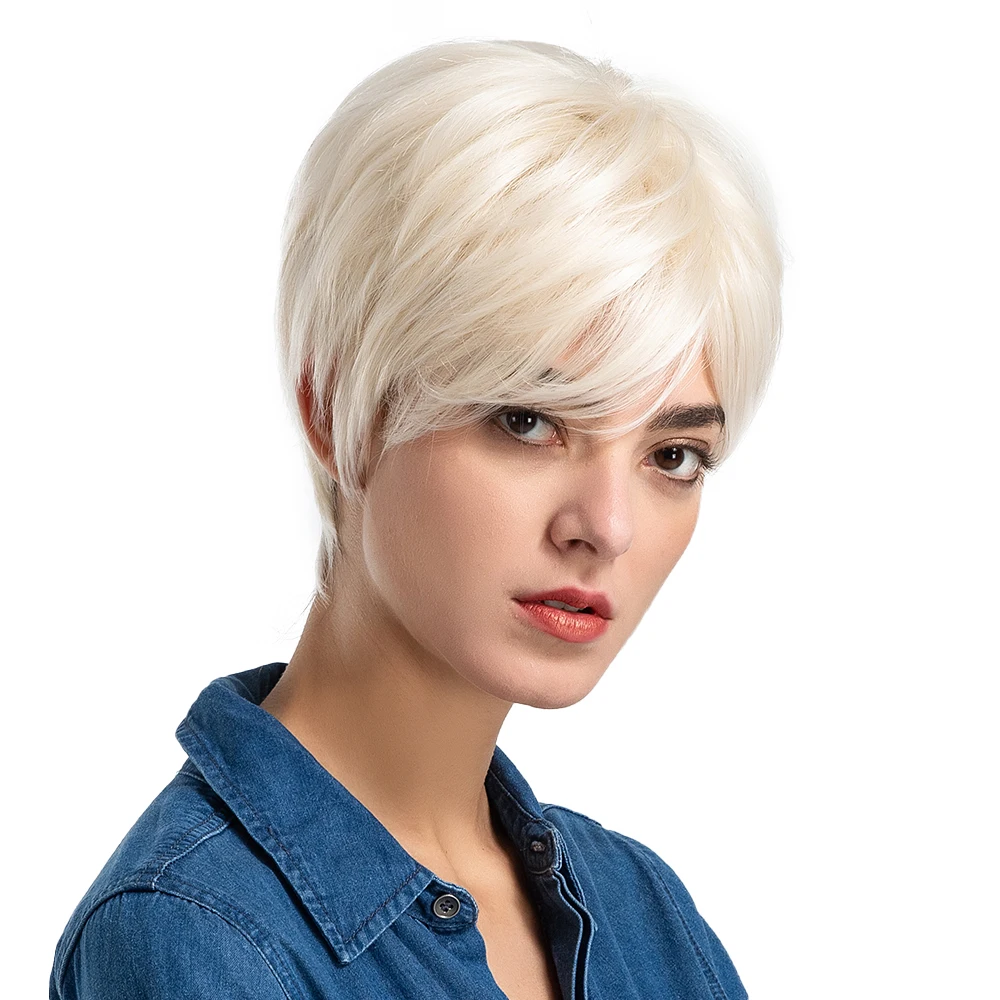 

BVR Wigs Human Blended Hair Short Bob Wig For White Woman