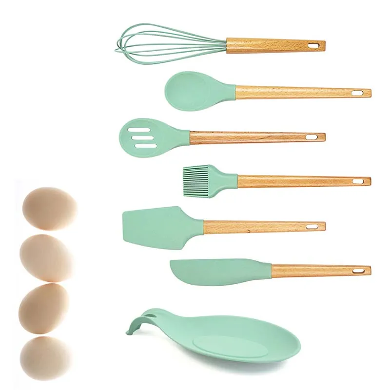 

Wholesale Baking & Pastry Tools 7-pcs Silicone Spatula Set With Wood Handle, Mint, pink