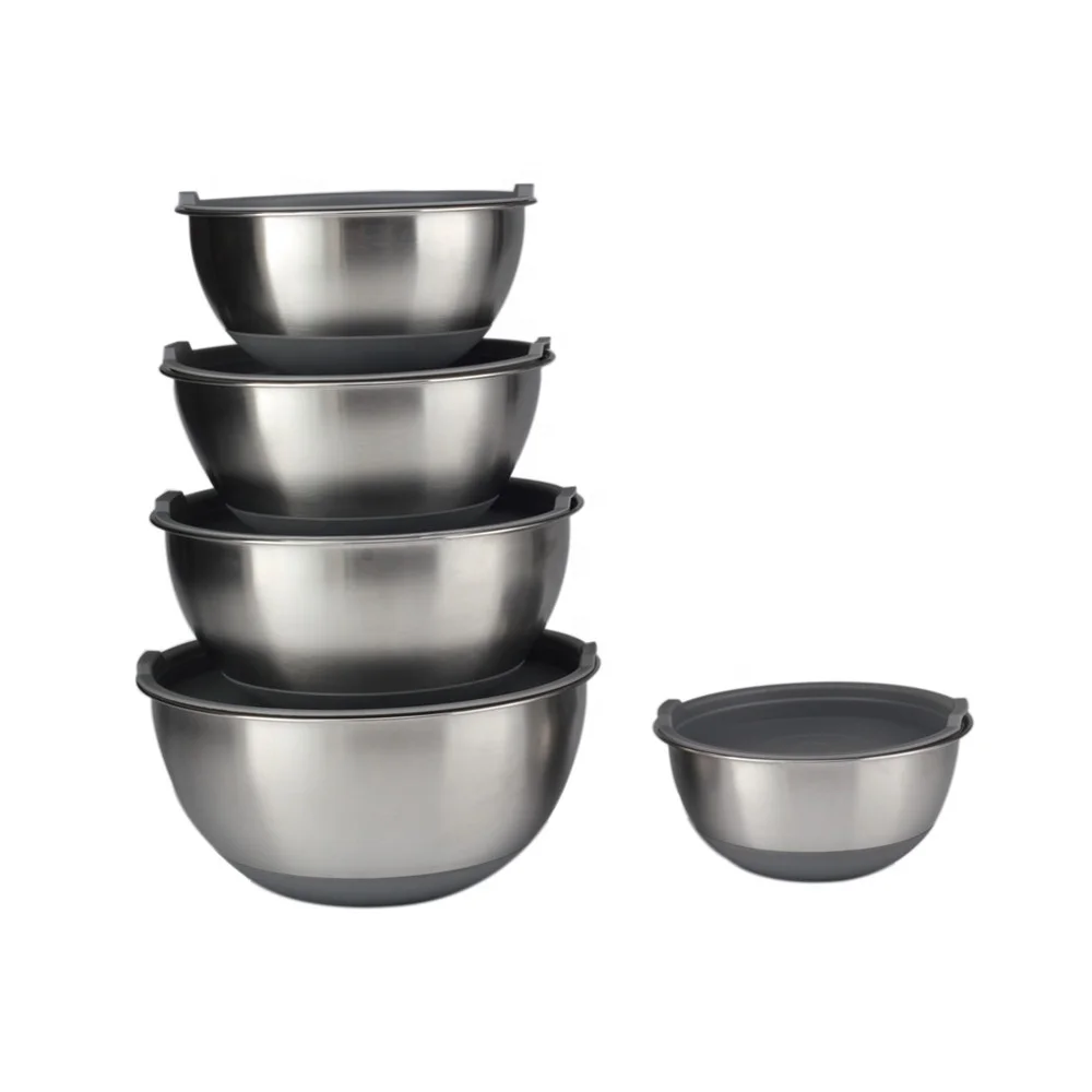 

Top Rated Mixing Bowls With Lids, Thicker Stainless Steel Bowl Set With Non Slip Silicone Base and Large 5 Qrt Capacity, Silver