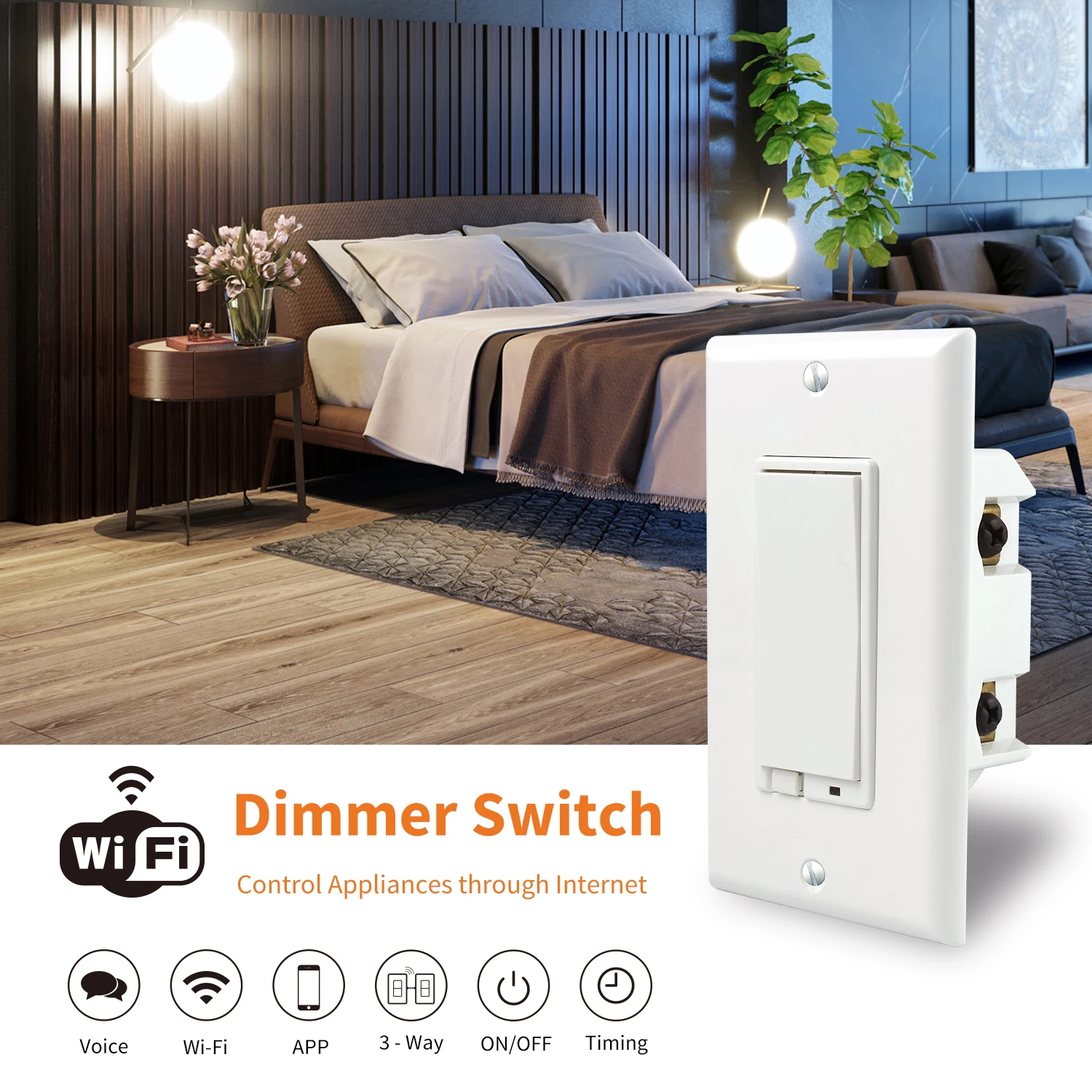 
EVA LOGIK WF31 New Design Wireless Electric 1 Gang 3 Way Dimmer Wall Switch Wifi Smart Light Switch Alexa 