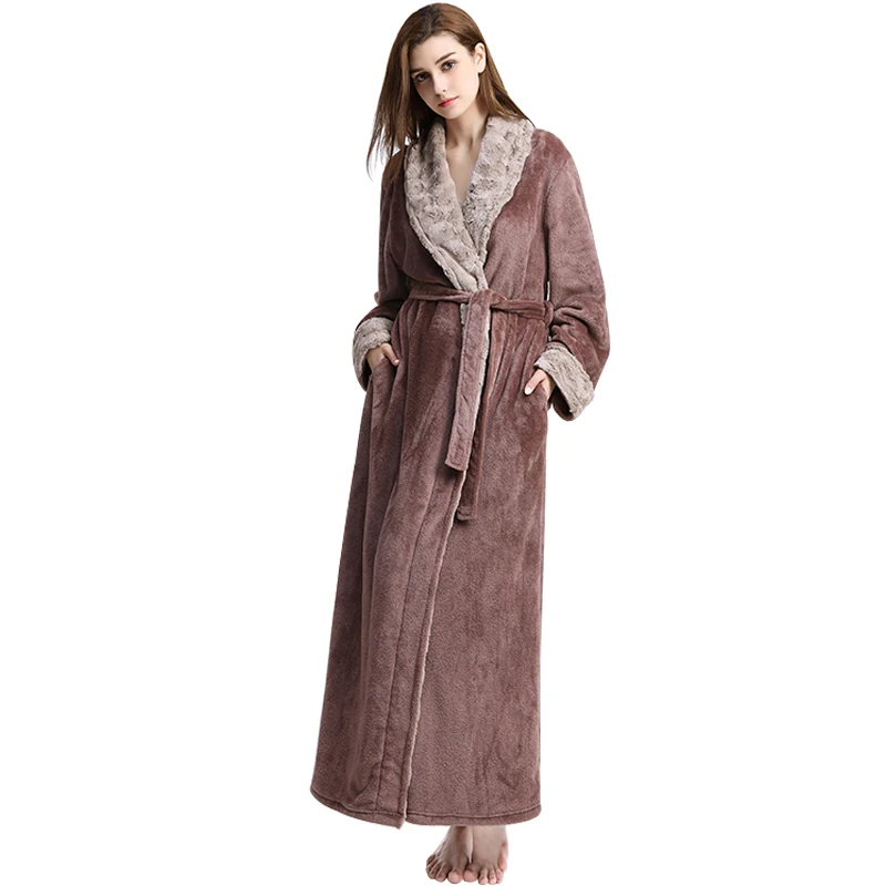 Four Seasons Bornoz Thick Fluffy Sex Women Bathrobe Fleece Luxury Bath