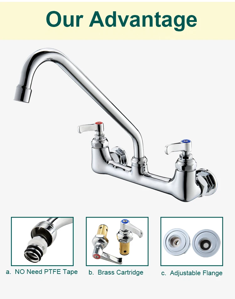 China Sanitary Fittings Manufacturers Chrome Double Handles Wall Mount Kitchen Sink Faucet