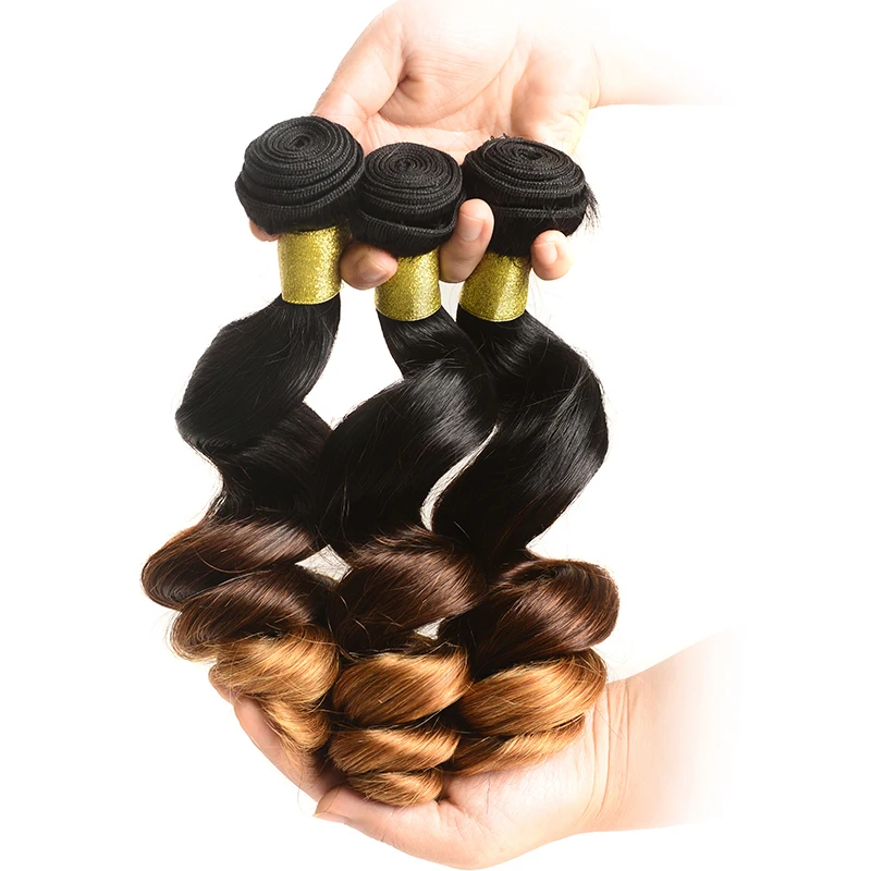 

Free shipping 8A Ombre Brazilian Hair 4 Bundles Cheap Ombre Human Hair Weave 1B/4/30 Brazilian Loose Wave, Three tone ombre color 1b/4/27