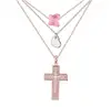 cross necklace jewelry mine dust multilayer inlay zircon cross necklaces handmade crystal necklace