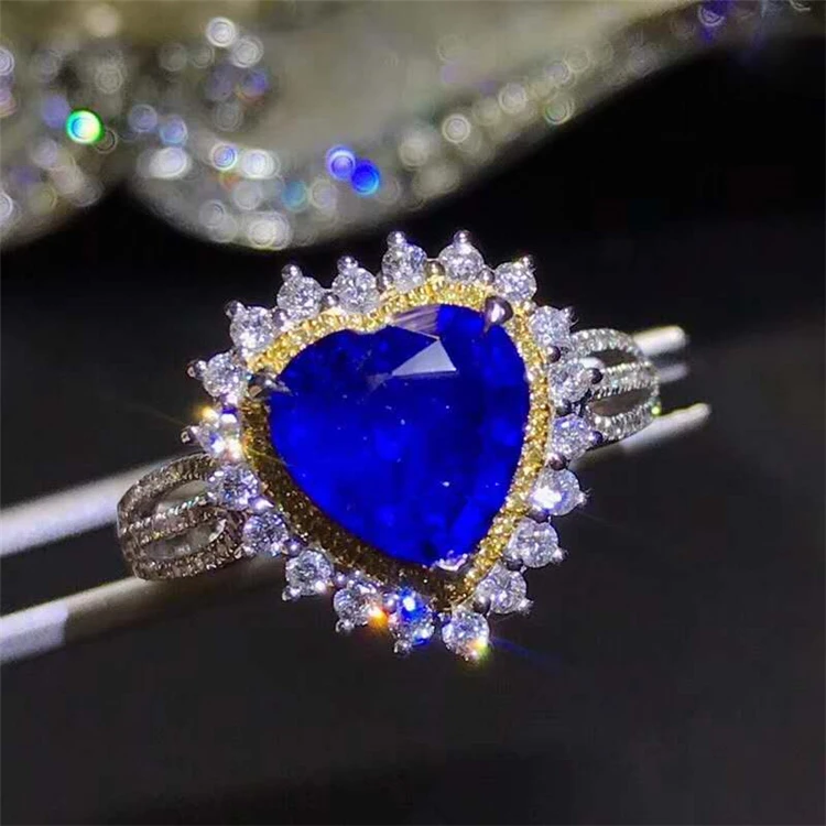 

SGARIT high end luxury gemstone diamond 18k gold jewelry 2.48ct heart shape unheated Natural Blue Sapphire wedding ring women