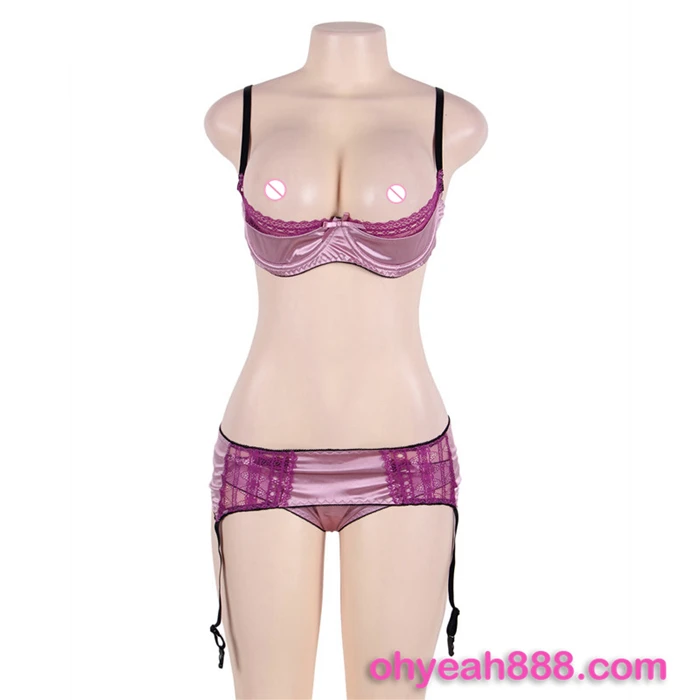 

Satin lace bra set hot sell sexy hot designer bra panty set, Pink