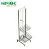 supermarket free standing removable display promotion rack wire mesh grid display stand with hanging hook and basket