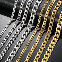 

Fashion 2019 Silver Gold Filled Solid Necklace Curb Chains Link Men Choker Stainless Steel Male Female Accessories
