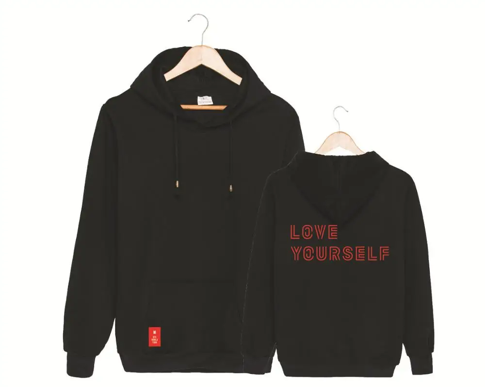 

BTS Hoodie Black White Love Yourself Sweater with Velvet Hoodie