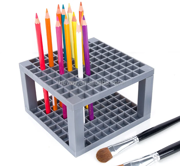 96 Hole Plastic Pencil & Brush Holder Desk Stand Organizer Holder For