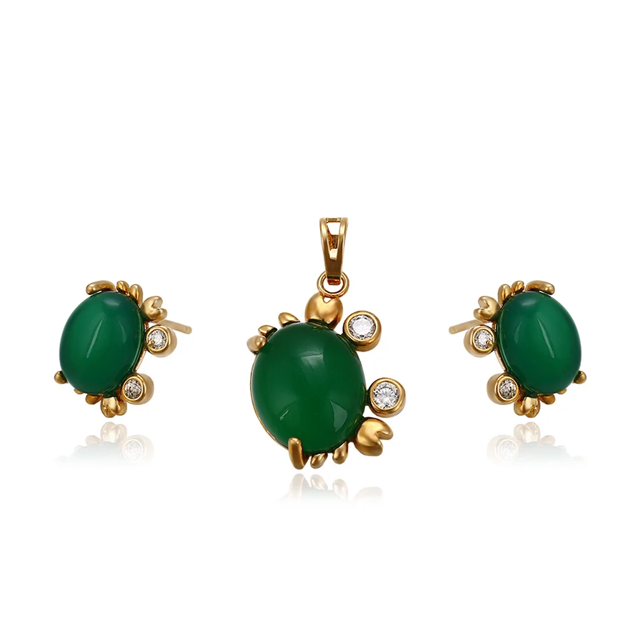 

64136 Xuping noble oval jade opal stud earrings refined gold jewelry set proving free sample