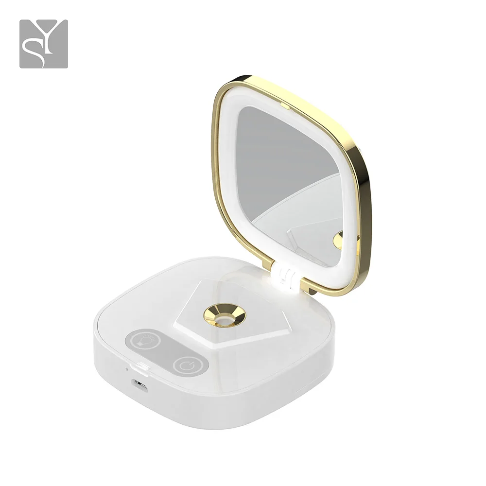 

3 in 1 Travel Use Handheld Facial Care Makeup Mirror With Facial Steamer LED Light Mini Nano Mist Sprayer, Black white