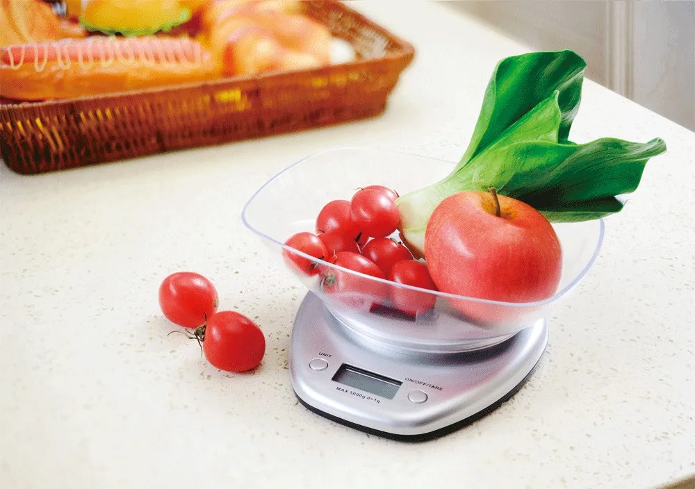 Digital Kitchen Scale With Plastic Bowl 5kg Food On The Desk Kitchen