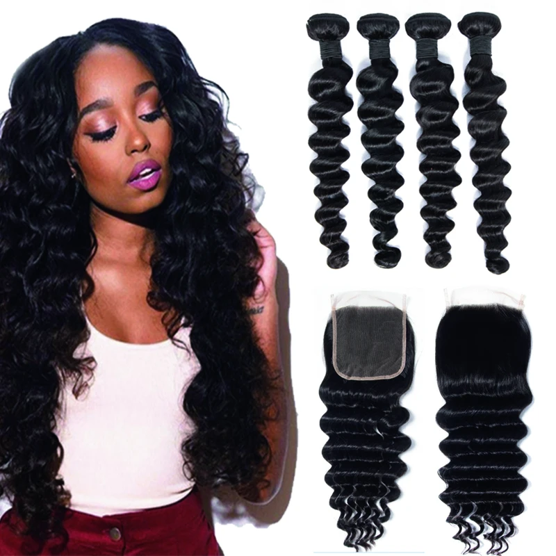 

Online Shopping Free Shipping Human Virgin Hair 10A Peruvian Loose Deep Wave Virgin Hair Bundles 3 Piece With Closure