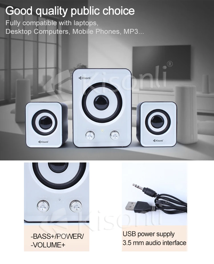 Kisonli 3 Way Mini USB Bocina External Laptop / Desktop / Computer Speakers System with 3.5mm Jack - ANKUX.COM