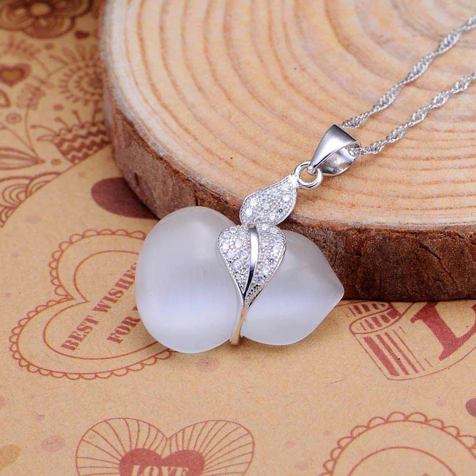 

Fashion European 925 Sterling Silver Pendant Cat's Eye Stone Gourd Charm Necklace Pendant, White