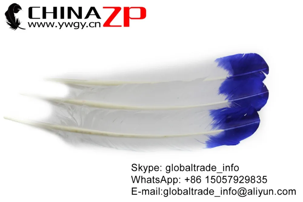 
CHINAZP Factory Cheap Wholesale Feather Size from 30cm to 35cm Dyed Blue Half Dipped Bicolourable Turkey Rounds Wing Feathers 