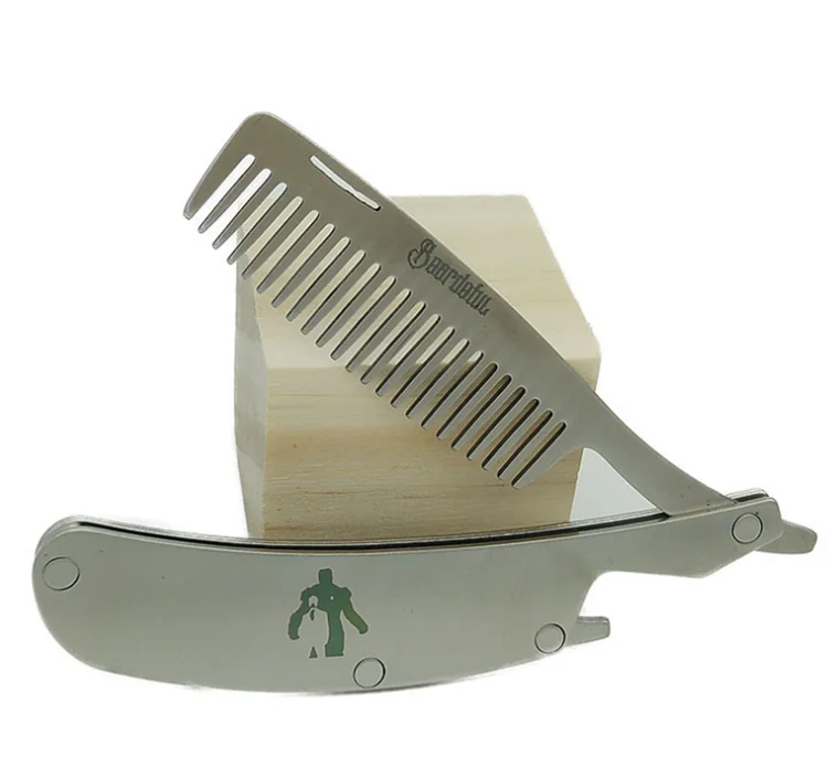 

amazon hot sale stainless steel folding beard shaping comb, Picture colour