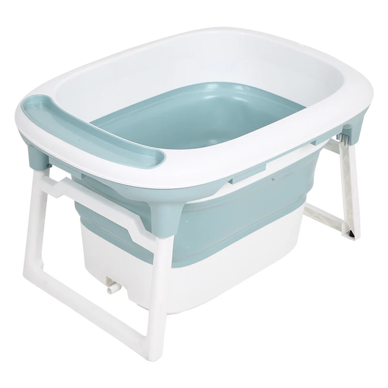 

2018 New products with temperature silicone infant baby folding bathtub, Blue and white