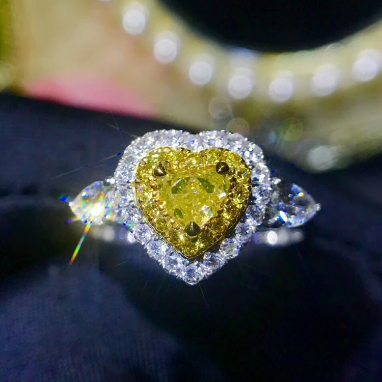 

SGARIT Wholesale romantic heart shape engagement wedding ring 18k Gold VS 0.35ct Natural Yellow Diamond Ring Jewelry