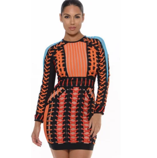 

QF0344 2019 women's new print fashion bandage sexy dresses